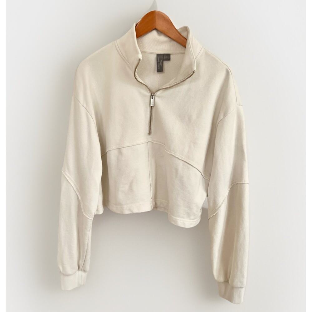 Sweaty Betty Revive Half-Zip Ivory White Cropped Pullover Sweatshirt Cozy L 10